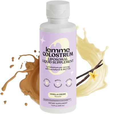 Lemme Colostrum Coffee Creamer for Gut, Skin, Hair & Healthy Aging, Sugar Free Liposomal & Grass Fed 1g Colostrum w/Lactoferrin, MCT Oil, Immunoglobulins, Vanilla Creme Flavored