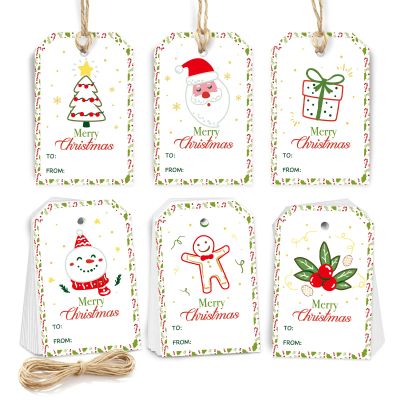 Cute Christmas Gift Tags with String - 48 Quality Paper Labels for Personalizing Your Holiday Gifts - Festive Christmas Name Tags for Presents - Decorations for Xmas - White