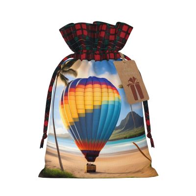 QAZWZML Hawaii Hot Air Balloon Medium Colorblock linen drawstring gift bags holiday drawstring gift bags available in sizes S/M