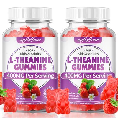 softbear L-Theanine Gummies 400mg for Kids & Adults, L Theanine Supplement with Ashwagandha, GABA, 5-HTP Supports Calm & Relax & Focus, Sugar-Free/Vegan/GMO-Free, Strawberry Flavor 120 Count