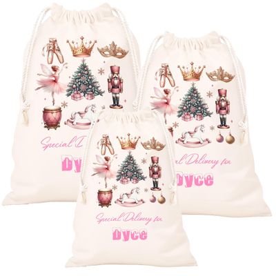 Elegira Personalized Christmas Gift Bags with Drawstring, Santa Express Sack for Boys Girls Family with Name, Large Canvas Xmas Wrapping Bags for Holiday Party, 27" 17" 12.5 Inches, Dancer