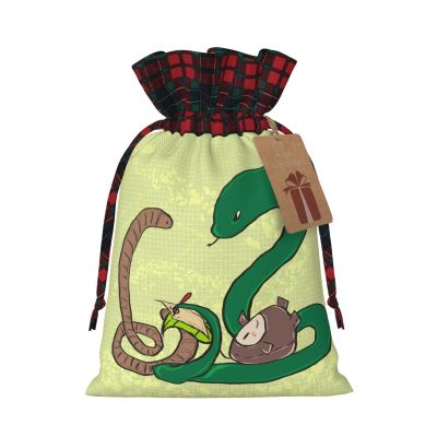 BLWSLC Sunflower seeds earthworm snake Small Colorblock linen drawstring gift bags Christmas drawstring gift bags perfect for Christmas party decorations
