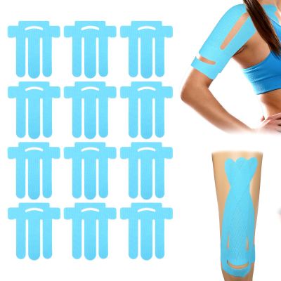 12pcs Kinesiology Tape for Shoulder, Precut Breathable Waterproof Kinesiology Tape for Knees Shoulder Sports Support Muscle Protection (Blue)