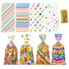100 Pack Rainbow Cellophane Bags Polka Dot Stripes Printed Pattern Goodie Candy Favor Bags ,Clear Plastic Candy Gift Bags with Twist Ties for Cookies, Snacks, Birthday, Valentine & Party Favors view 1