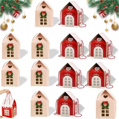 12 Pack Christmas Wonderland Cottage Gift Box, 3D Pop Up Christmas House Gift Boxes, 7.87 x 7.87 x 7.08 Inches Large House Shaped Gifts Boxes with Handle, Xmas Ornaments Cardboard (A-B-12PCS)