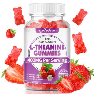 softbear L-Theanine 400mg Gummies for Kids & Adults, L Theanine Supplement with Ashwagandha, GABA, 5-HTP Supports Calm & Relax & Focus, Sugar-Free/Vegan/GMO-Free, Strawberry Flavor 60 Count