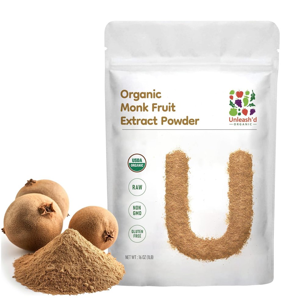 Unleashd Organic Monk Fruit Powder 16 oz Pure Unsweetened Monk Fruit, No Added Sugar, No Erythritol, Vegan, Non-GMO Sweetener Alternative