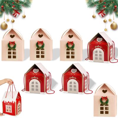 6 Pack Christmas Wonderland Cottage Gift Box, 3D Pop Up Christmas House Gift Boxes, 7.87 x 7.87 x 7.08 Inches Large House Shaped Gifts Boxes with Handle, Xmas Ornaments Cardboard (A-B-6PCS)