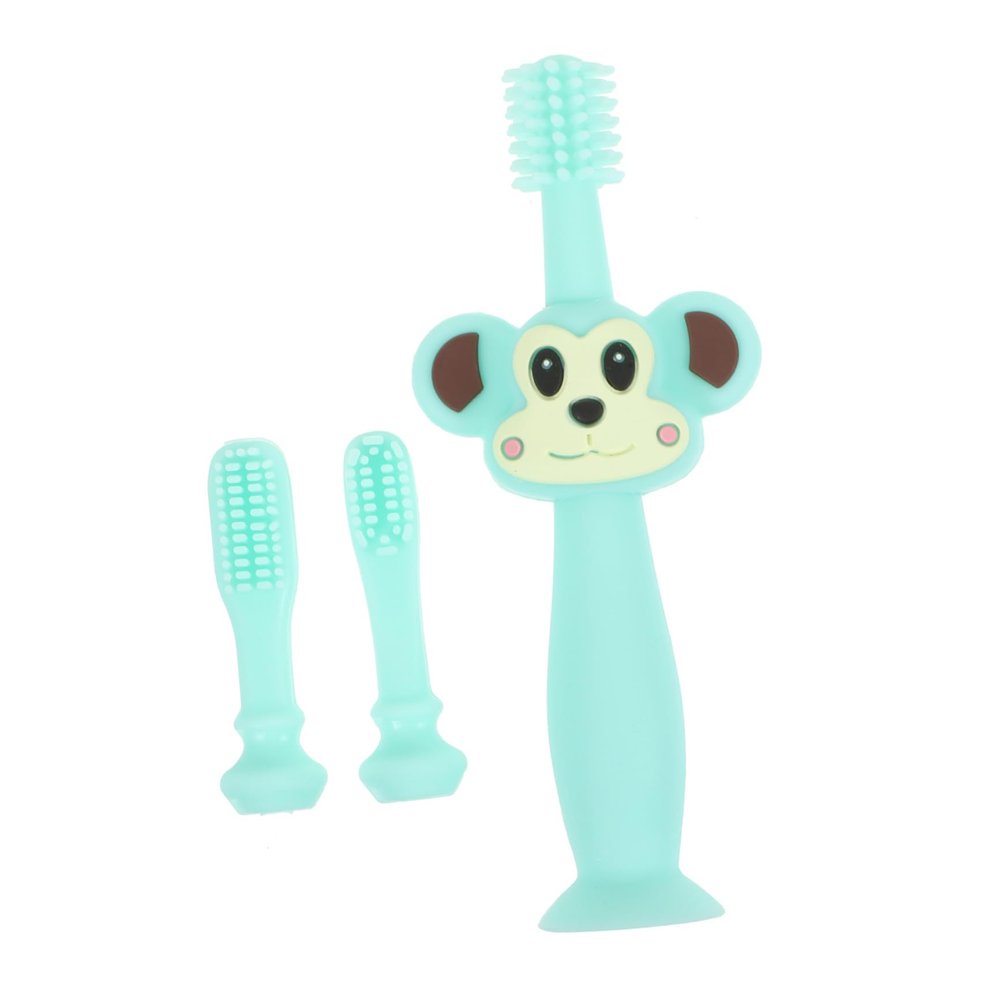 IWOWHERO Training Toothbrush with Soft Full Bristles Silicone Teether for Teeth Cleaning Gum Relief Handle Grip for Boy Girl Years Green