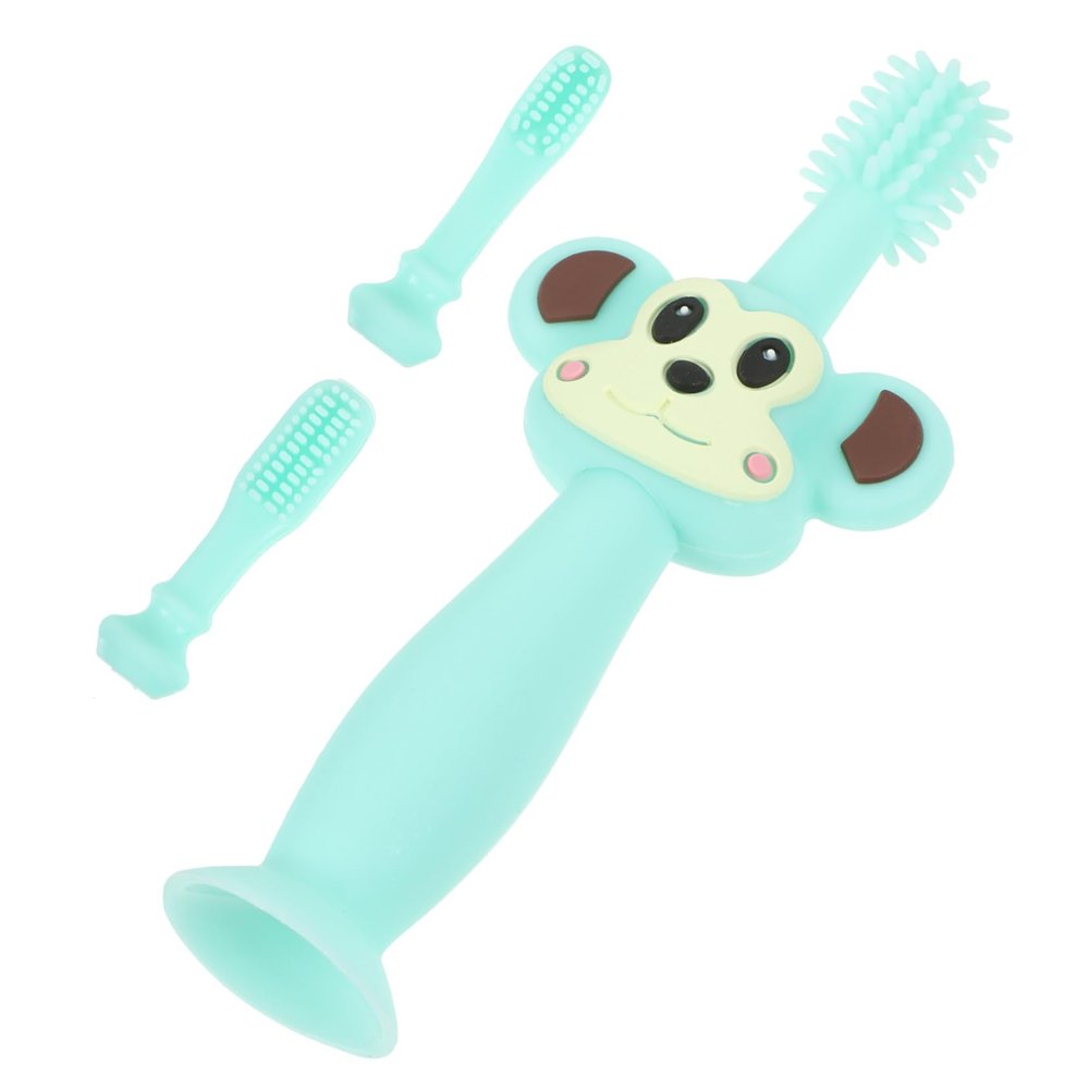 Mikinona Soft Silicone Toothbrush for Boy Girl and Gentle Bristles Oral Cleaner with Easy-Grip Handle and Teething Pad Safe Gum Care for Years Old