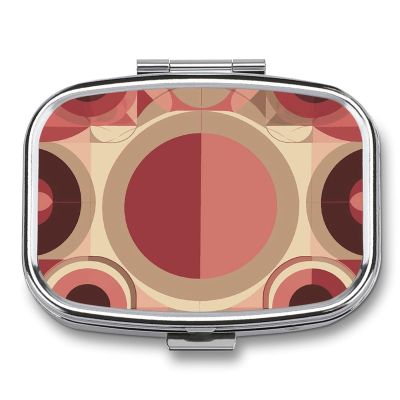 Red with Circles Pill Organizer Metal Pill Box - 2 Compartments, Sleek & Portable Medicine Case for Travel, Daily Use