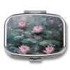 Peach Water Lily Painting Pill Organizer Metal Pill Box - 2 Compartments, Sleek & Portable Medicine Case for Travel, Daily Use view 1