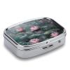 Peach Water Lily Painting Pill Organizer Metal Pill Box - 2 Compartments, Sleek & Portable Medicine Case for Travel, Daily Use view 3