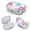 Peach and Teal Leaves Pill Organizer Metal Pill Box - 2 Compartments, Sleek & Portable Medicine Case for Travel, Daily Use view 2