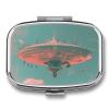 Retro Flying Saucer Pill Organizer Metal Pill Box - 2 Compartments, Sleek & Portable Medicine Case for Travel, Daily Use view 1