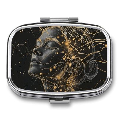 Gold Thread Style Pill Organizer Metal Pill Box - 2 Compartments, Sleek & Portable Medicine Case for Travel, Daily Use