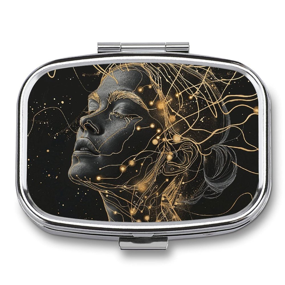 Gold Thread Style Pill Organizer Metal Pill Box - 2 Compartments, Sleek & Portable Medicine Case for Travel, Daily Use