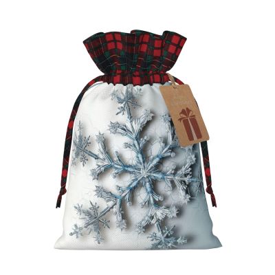 Christmas Burlap Gift Bags With Drawstring 8.3x11.8 Inch Christmas Linen Treat Bags W/Tags Goody Gift Bag Transparent Snowflake Xmas Candy Reusable Gifts Wrapping Bag Xmas Holiday Party Favors