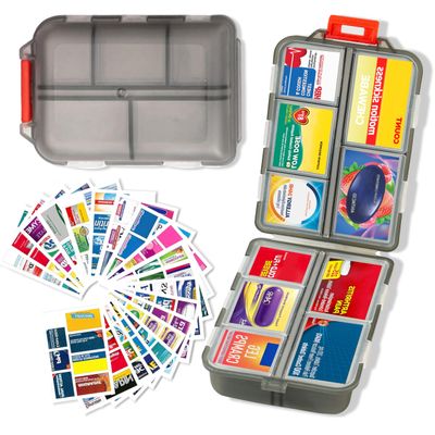 2026 New Extra Large Pill Box with Medicine Labels Travel Essentials Daily Med Container Mini Medication Organizer Storage Organizer Case 7 Day Pill Organizer(Grey)
