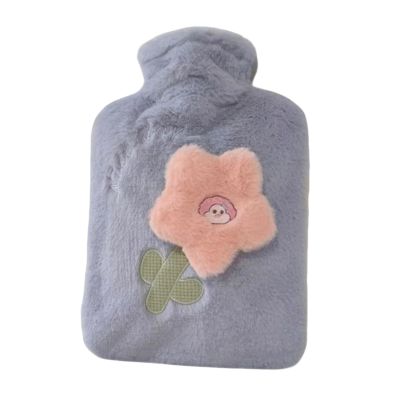 Water-Fillable Hot Water Bottle Portable Plush Cute Hot Water Bottle with Lid Warm Compress for Winter Hand Warmer Reusable(Blue)