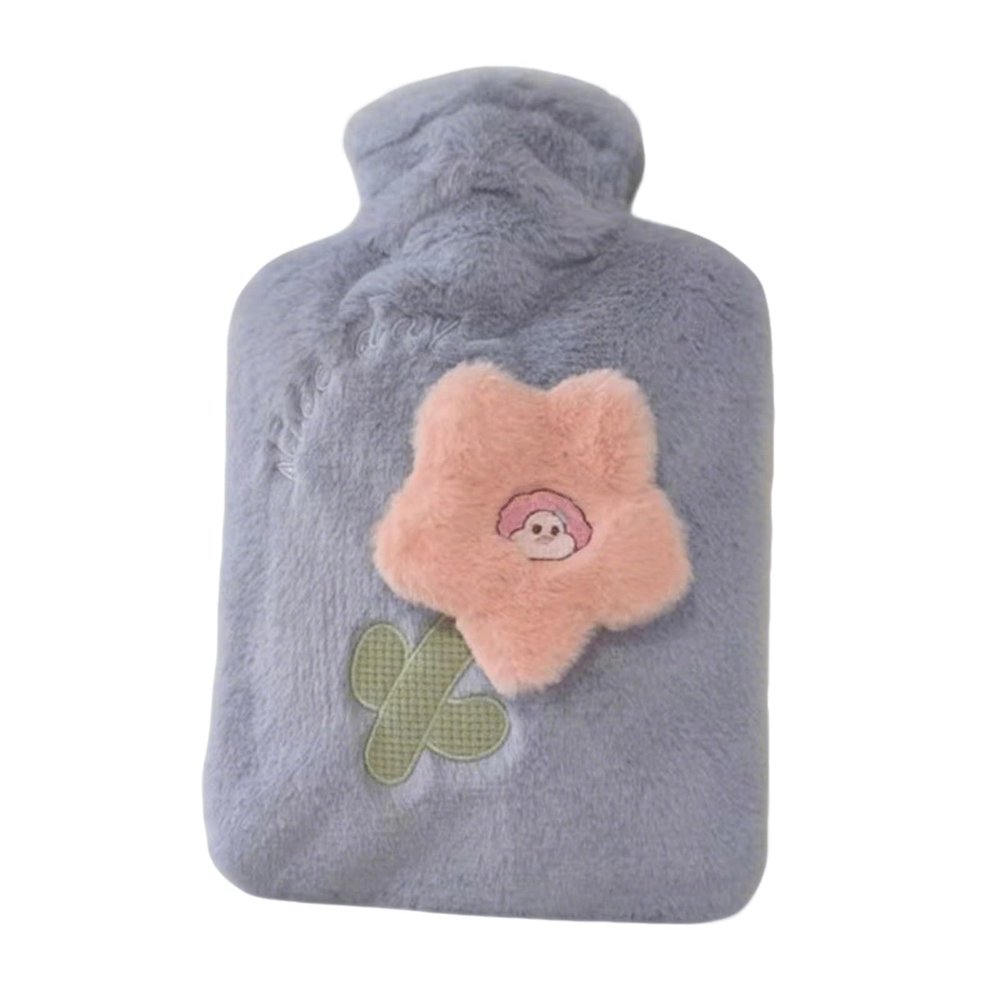 Water-Fillable Hot Water Bottle Portable Plush Cute Hot Water Bottle with Lid Warm Compress for Winter Hand Warmer Reusable(Blue)