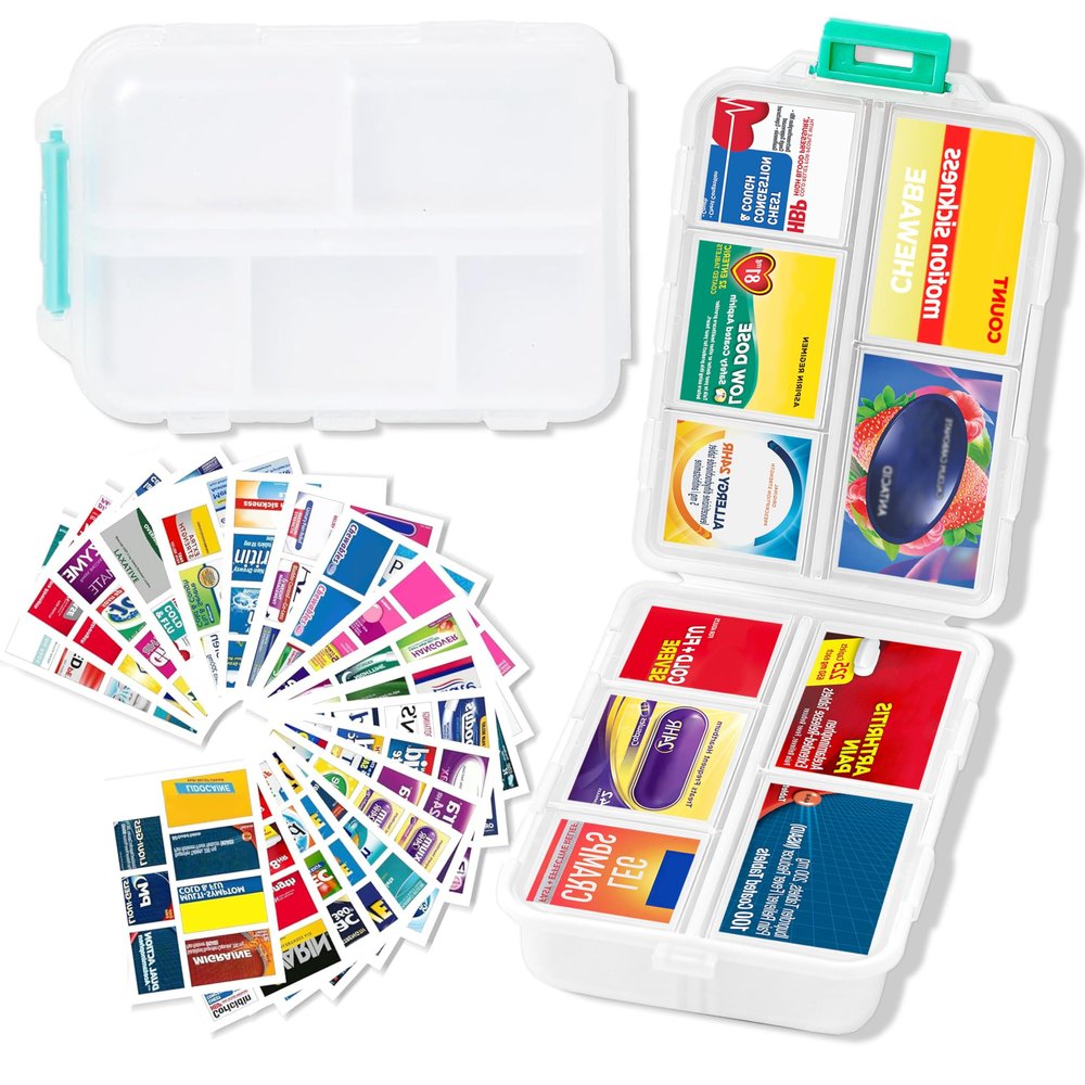 2026 New Extra Large Pill Box with Medicine Labels Travel Essentials Daily Med Container Mini Medication Organizer Storage Organizer Case 7 Day Pill Organizer(White)