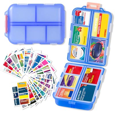2026 New Extra Large Pill Box with Medicine Labels Travel Essentials Daily Med Container Mini Medication Organizer Storage Organizer Case 7 Day Pill Organizer(Blue)