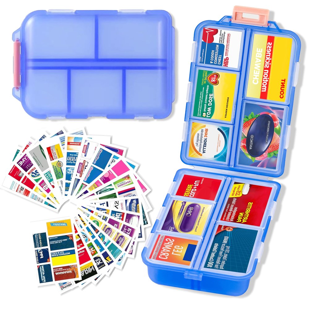 2026 New Extra Large Pill Box with Medicine Labels Travel Essentials Daily Med Container Mini Medication Organizer Storage Organizer Case 7 Day Pill Organizer(Blue)