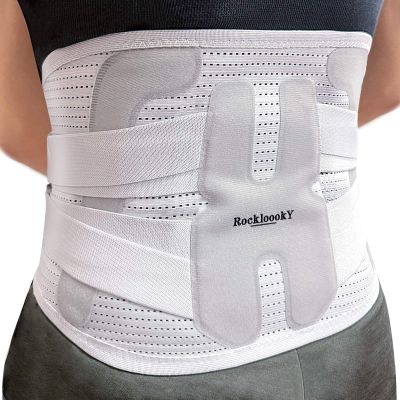 RockloookY Lower Back Brace for Women Men, Adjustable Lumbar Support with Ergonomic Metal Stays for Work,Lifting,Drive,Fitness, Breathable Fabric Support Belt with 3D Pad, Grey,Size L,Waist 38"-45"