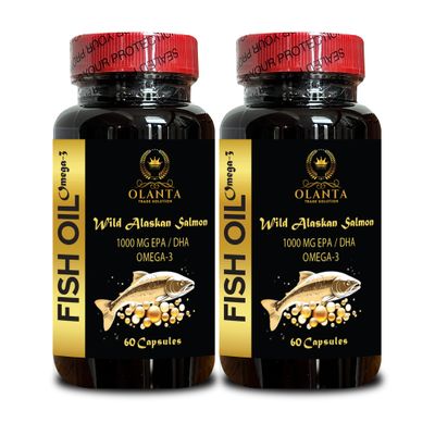 Alaskan Salmon Fish Oil Pills | Source Omega 3 Supplement | EPA & DHA Fatty Acids from Single-Source Wild Alaskan - 2 Bottles 120 Capsules