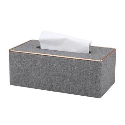 Stylish Square Tissue Box Cover Fabric Organizer for Home Bedroom & Living Room Elegant Black & White Design Perfect Desktop Accessory White ()