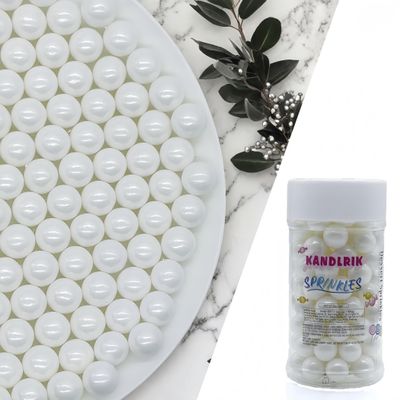 10mm Edible White Pearl Sugar Sprinkles Candy Mini Pearls Cake Decorations Cupcake Toppers Cookie Decorating Perfect for Wedding Party Valentine Halloween Christmas Supplies 3OZ