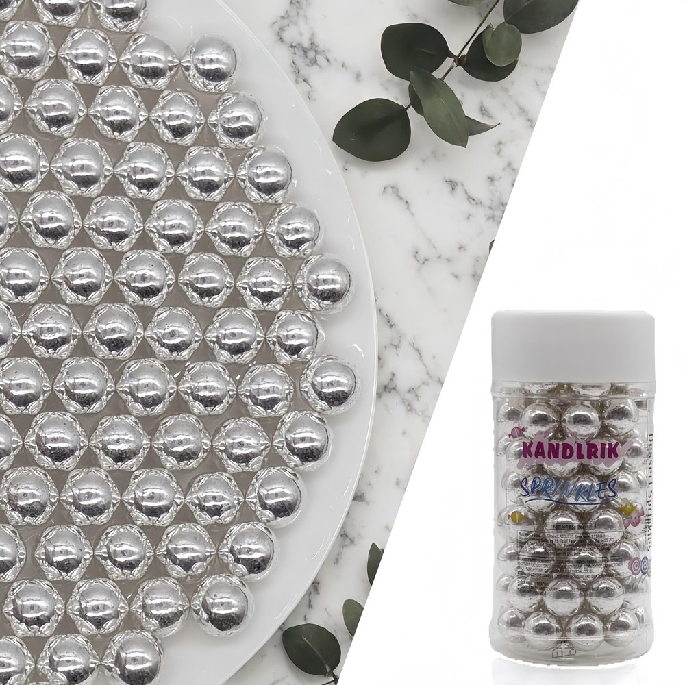 10mm Edible Silver Pearl Sugar Sprinkles Candy Mini Pearls Cake Decorations Cupcake Toppers Cookie Decorating Perfect for Wedding Party Valentine Halloween Christmas Supplies 3OZ