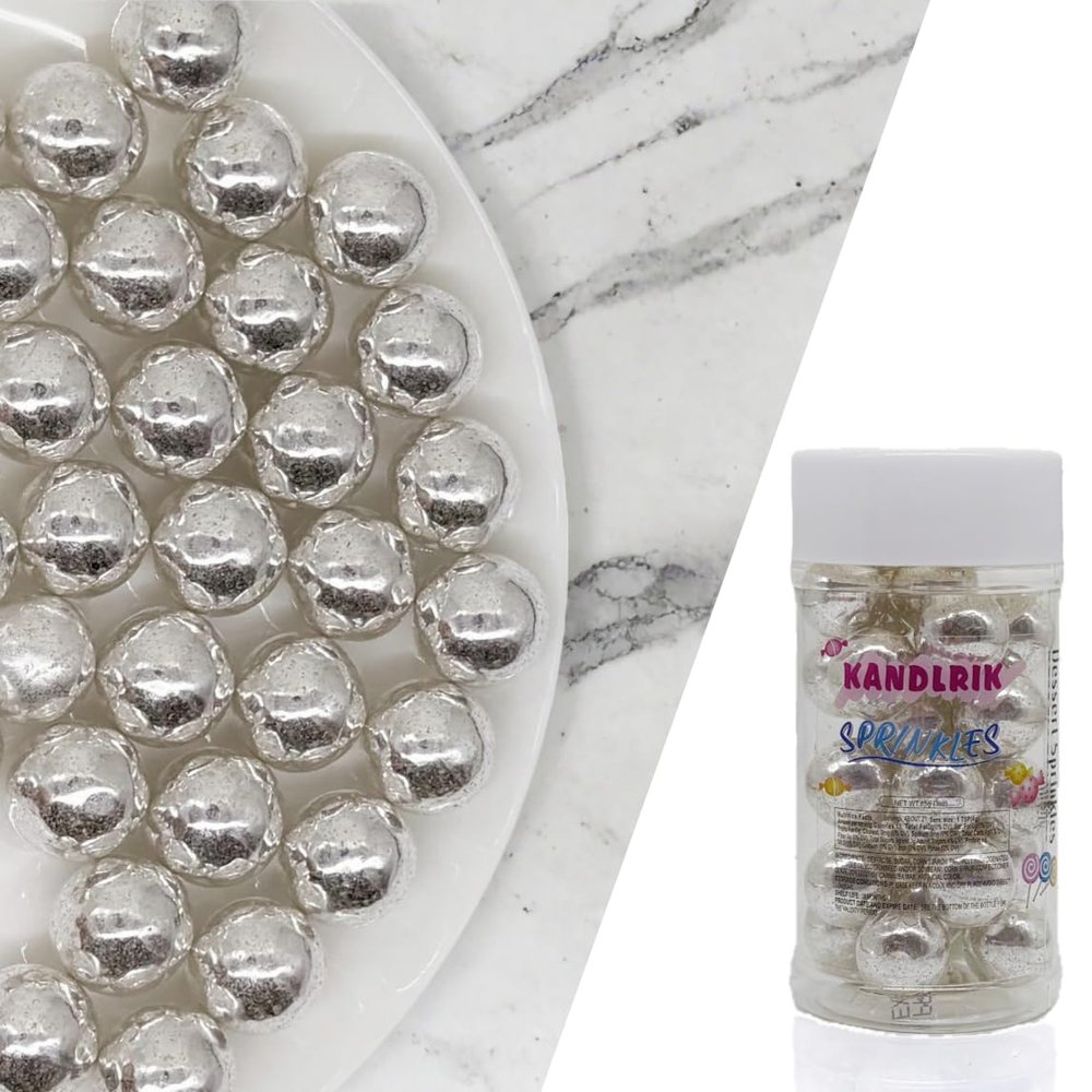14mm Edible Silver Pearl Sugar Sprinkles Candy Mini Pearls Cake Decorations Cupcake Toppers Cookie Decorating Perfect for Wedding Party Valentine Halloween Christmas Supplies 3OZ