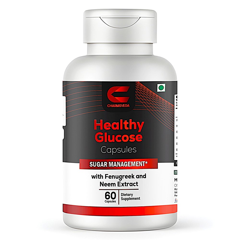 CHARMSVEDA Healthy Glucose Herbal Capsules with Fenugreek, Berberine, Neem, Bitter Gourd, Black Plum & Black Pepper | Daily Herbal Wellness Supplement | Vegan, Non-GMO | 60 Capsules
