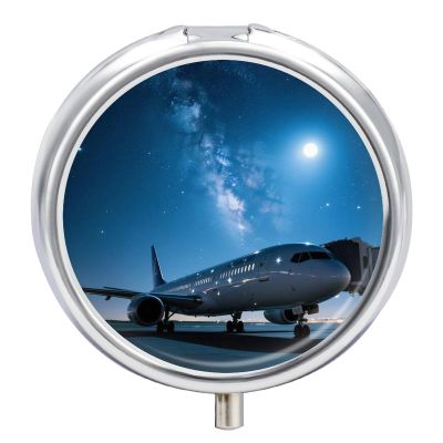 Quiet Airport Night Scene Metal Pill Box - 3 Compartment Mini Portable Pill Organizer for Purse & Pocket, BPA-Free Travel Pill Case for Vitamins, Medication, Supplements