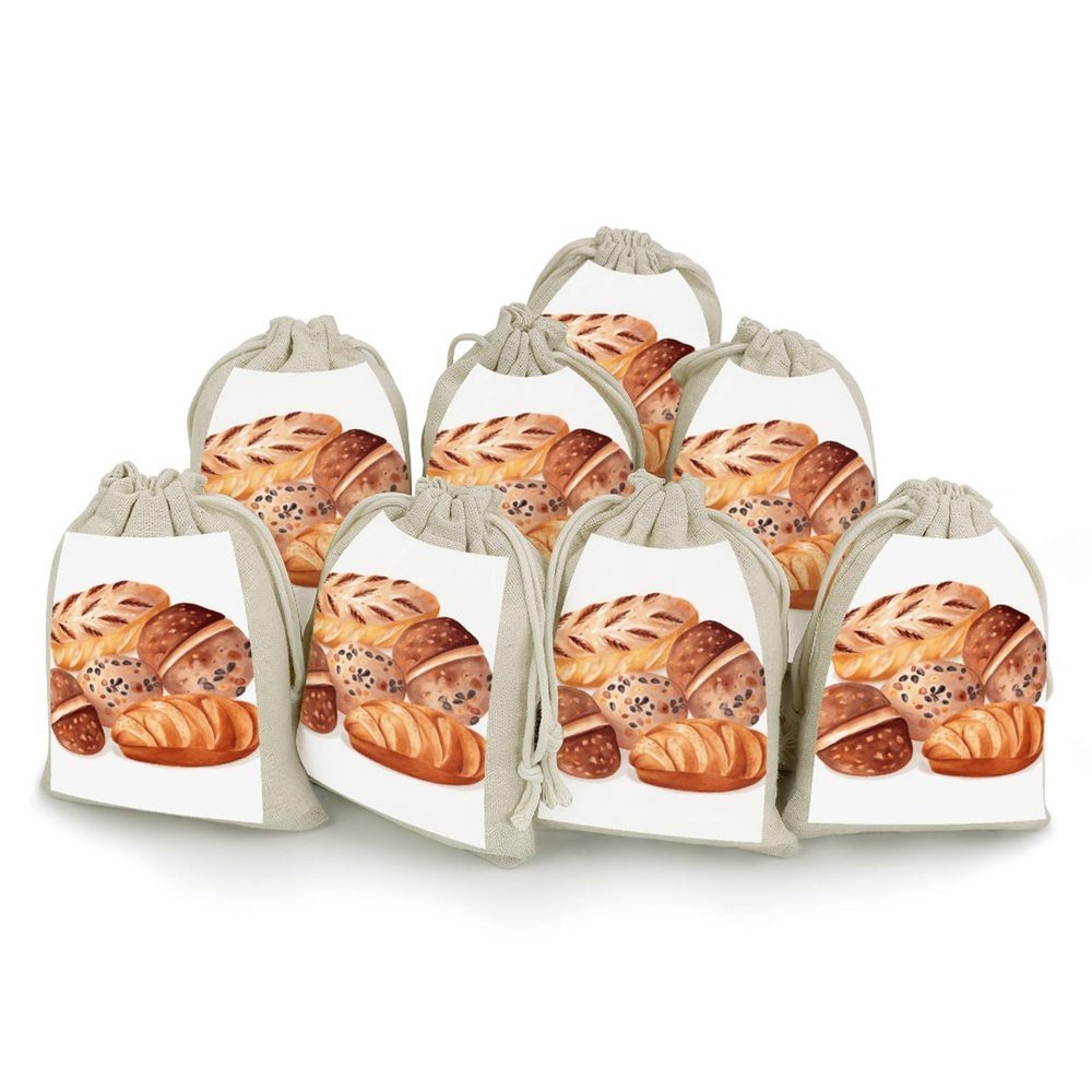 Painted Bread Burlap Bags with Drawstring Reusable Gift Drawstring Pocket Small Bunches Pocket for Party Birthdays Christmas Gift Pouch 8 Pcs