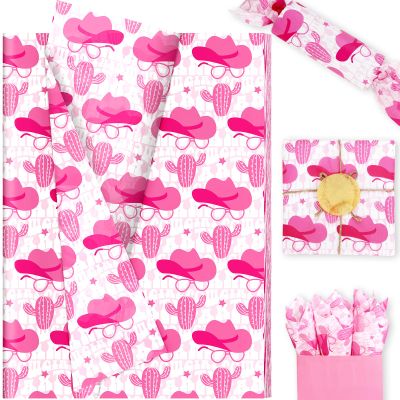 100 Sheets Pink Cactus Hats Tissue Paper, 20 x 14in Pink Cactus Hats Print Wrapping Gift Printed Tissue Paper for Gift Wrapping for Valentines Day Birthday Wedding Winter Holidays DIY Craft