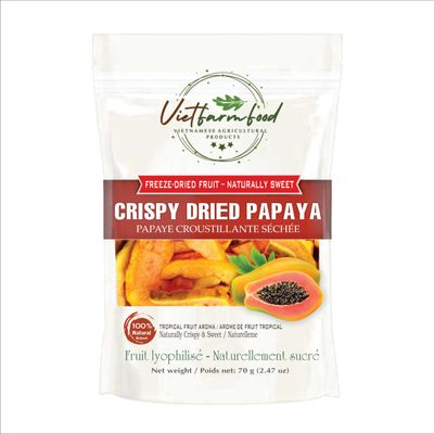 CRISPY DRIED PAPAYA 2.47 oz (70g) VIETFARMFOOD: Freeze-dried, no sugar added, naturally sweet. Nutritious, pure, and crunchy. Great for snacking, toppings, desserts, or healthy gifting.