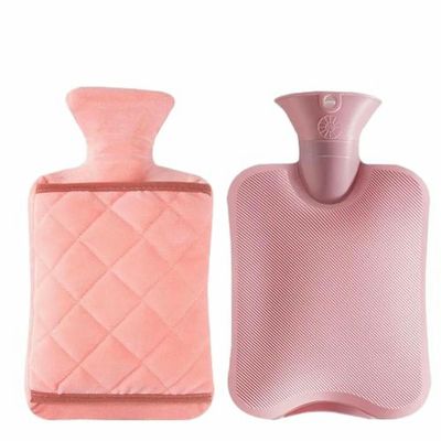 1Pc Hot Water Bottle with Hand Pocket Cover 2L Hot Water Bag Hand Feet Warmer Durable Large Hot Water Bag-Pink
