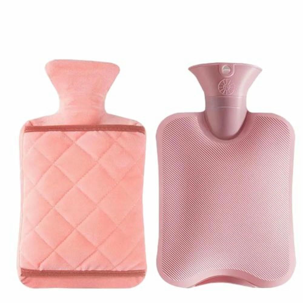 1Pc Hot Water Bottle with Hand Pocket Cover 2L Hot Water Bag Hand Feet Warmer Durable Large Hot Water Bag-Pink