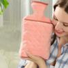 1Pc Hot Water Bottle with Hand Pocket Cover 2L Hot Water Bag Hand Feet Warmer Durable Large Hot Water Bag-Pink view 2