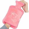 1Pc Hot Water Bottle with Hand Pocket Cover 2L Hot Water Bag Hand Feet Warmer Durable Large Hot Water Bag-Pink view 4