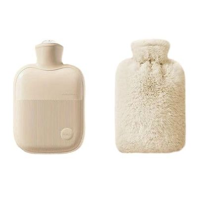 1000Ml/500Ml Hot Water Bottle Set with Plush, Soft Fabric Cover, Perfect for Warming Hands and Feet-Off White 1000Ml