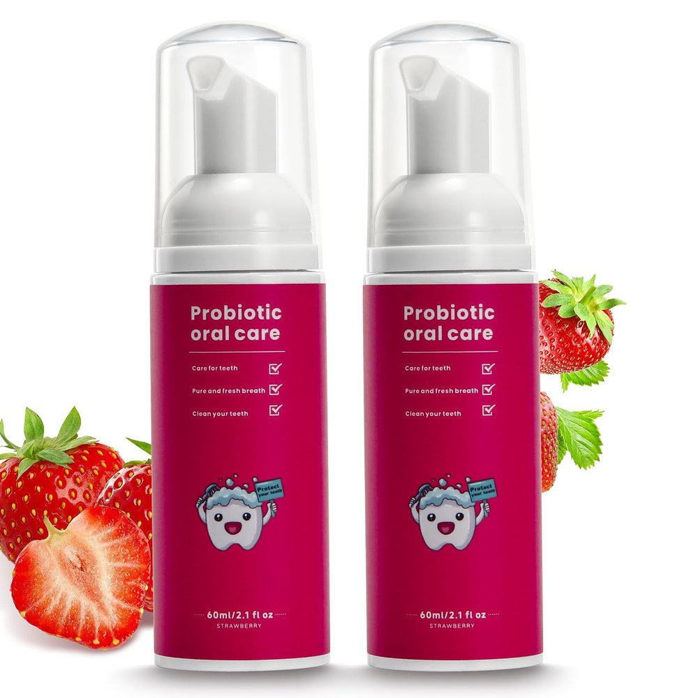 Fluoride Free Foam Kids Toothpaste - Natural Teeth Clean and Whitening Toothpaste with Mint Flavor for U Shaped Toothbrush Travel Size (2Strawberry)