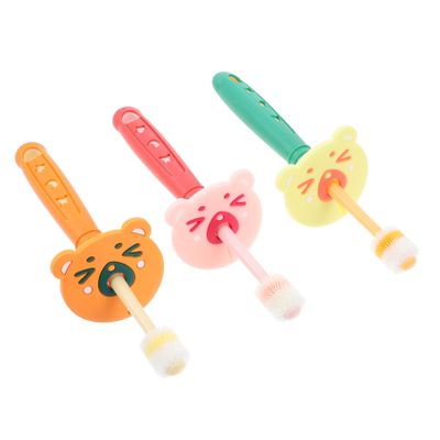 Mikinona 3Pcs Rotatable Toothbrush Soft Bristle Manual Oral Cleaner for Ages Comfortable Grip S Toothbrush in Green, Tangerine, Red for Plaque Removal Random Color