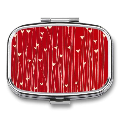 Romantic Heart Shape Pill Organizer Metal Pill Box - 2 Compartments, Sleek & Portable Medicine Case for Travel, Daily Use