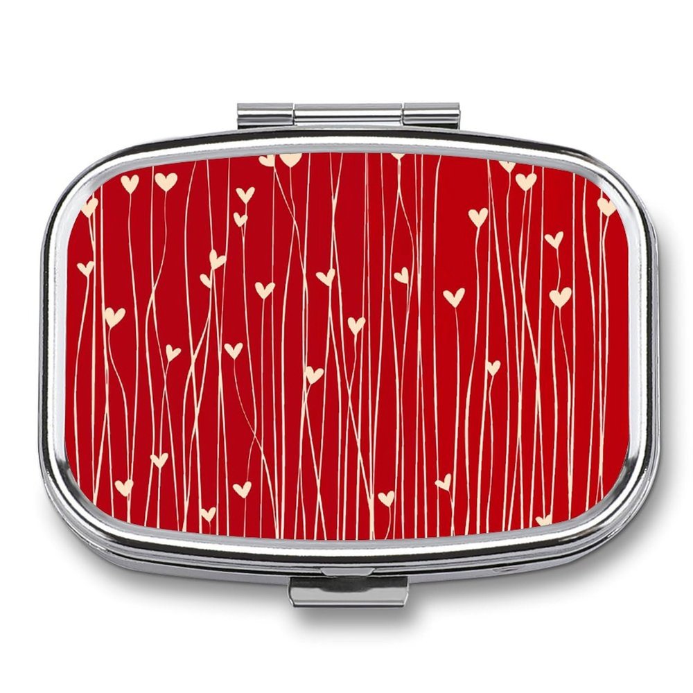 Romantic Heart Shape Pill Organizer Metal Pill Box - 2 Compartments, Sleek & Portable Medicine Case for Travel, Daily Use