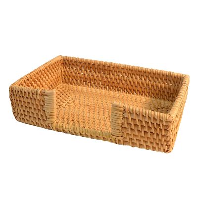 LUMINFLY Nordic Woven Tissue Basket, European Vintage Rattan Napkin Holder, Rectangular Decorative Paper Facial Dispenser Box, Desktop Organizer, 9.45 X 5.9 X 2.36 in, Living and Dining Room