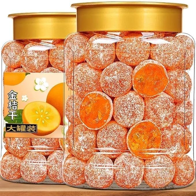 2 flavors Rock sugar dried kumquat,Sweet and Sour Snacks natural dried kumquat candied fruit 500g/can,nutritious preserved fruit snacks,Sweet Orange,Instant desserts (Ice sugar flavor,2 can)